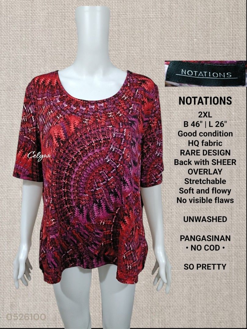 NOTATIONS Red Printed Short Sleeves Blouse; 2XL Plus Size Oversized (Category: Blouses) located in Moncada. Submitted by celynn.collection (Listing ID 1439780069, Image 1). Description: ✅ PLEASE READ BEFORE ASKING! 😊 ----------------------------------------------------- 📍LOCATION: Pangasinan, Luzon ----------------------------------------------------- ✅ Clothes are THRIFTED or PRE-LOVED unless stated brand new. ---------------------------------