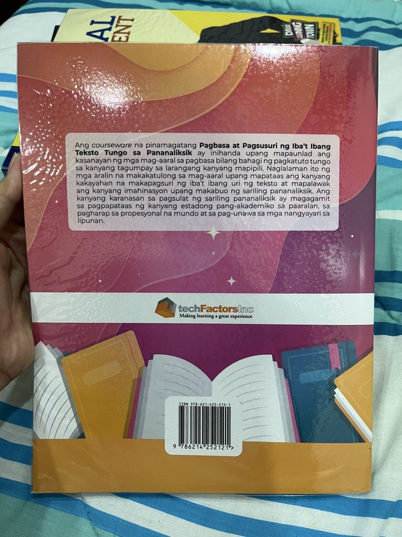 Pagbasa at Pagsusuri Textbook (Category: Textbooks) located in Paranaque City. Submitted by emceeahr (Listing ID 1439626663, Image 3). Description: - Textbook: Pagbasa at Pagsusuri - Focus: Research texts - Authors: Jaybee G. Coronel & Ariane Karissa L. Domingo - Series Editor: Jaime D.L. Caro, Ph.D. - Publisher: techFactors Inc. — Condition: Like Brand New / Good (clean pages, sturdy cover, no missing pages, no writings on pages, with plastic co