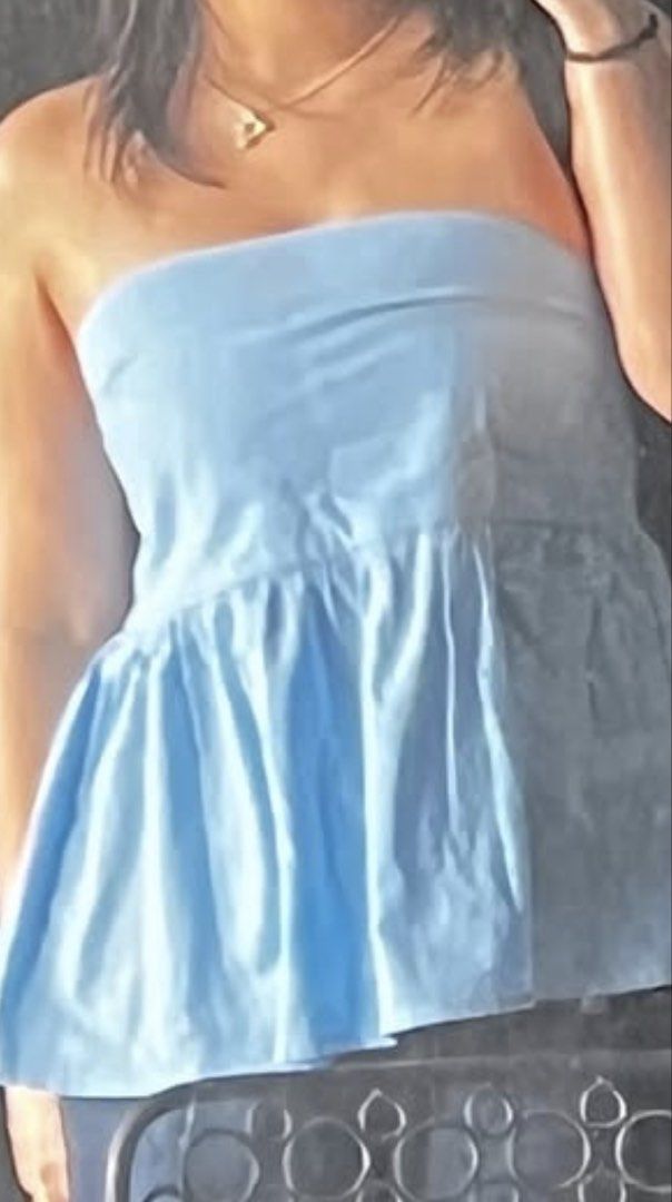 Pastel Blue Tube Top (Category: Sleeveless) located in Bacoor. Submitted by talasells (Listing ID 1439610146, Image 2). Description: - Light blue tube top - Ruffled hem - Strapless design - Light fabric - Perfect for warm weather - Solid color.