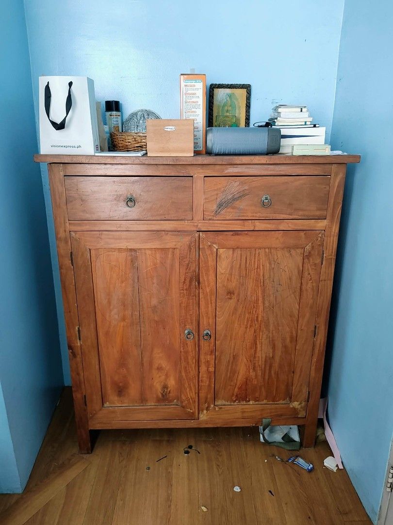 Pre-Loved Solid Molave Wood Cabinet (Category: Shelves, Cabinets & Racks) located in Manila. Submitted by robynmjose (Listing ID 1439781521, Image 1). Description: Pre-Loved Solid Molave Wood Cabinet No Dents or Chips Has a some pencil and crayon marks (can be washed off)..