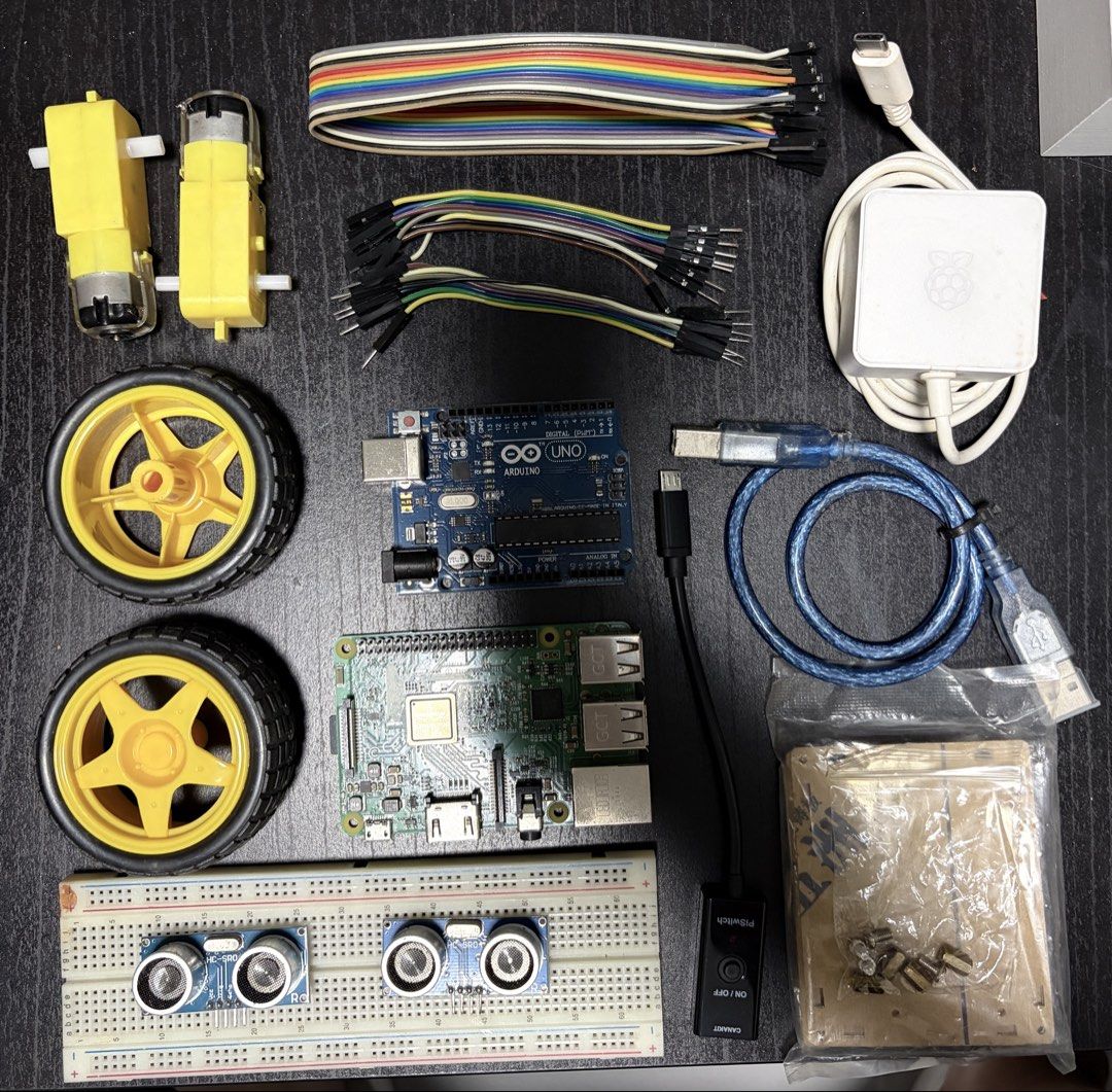 Robot Kit with Raspberry Pi and Arduino (Category: Other Accessories) located in Tanza. Submitted by iamdhana (Listing ID 1439805151, Image 1). Description: - Robotics kit for learning electronics - Includes: Raspberry Pi 3 Model B, - Arduino Uno, motor wheels, motors, breadboard, ultrasonic sensors, banana wires, USB cable, power adapter *Additional some Cana kit items like card reader, adapter and cord - Ideal for robotics projects. - All compo