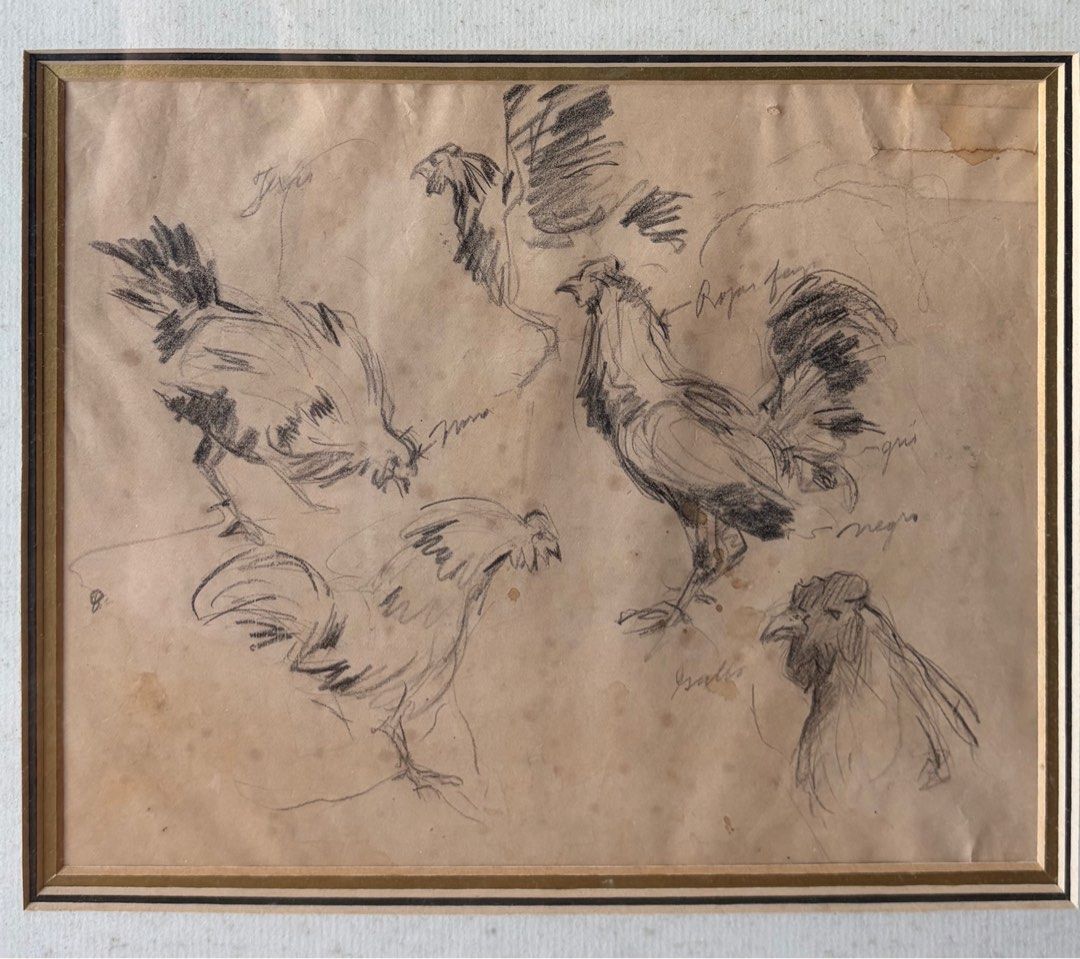 Roosters Study by Fernando Amorsolo (Category: Art & Prints) located in Makati City. Submitted by aoraposa (Listing ID 1439642318, Image 2). Description: FERNANDO AMORSOLO (1892 - 1972) Roosters Study undated graphite on paper 8” x 10” (20 cm x 25 cm) Accompanied by a certificate issued by Mrs. Sylvia Amorsolo Lazo confirming the authenticity of this lot.