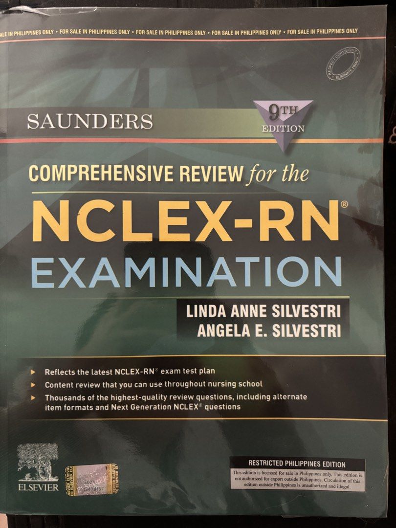 Saunders Nclex-RN Examination Book 9th Edition (Category: Everything Else Others) located in Angeles City. Submitted by crys_sell (Listing ID 1439775662, Image 1). Description: Saunders Nclex-RN Examination Book 9th Edition -has a plastic cover -has a name on the side -origanl price: ₱3000 .