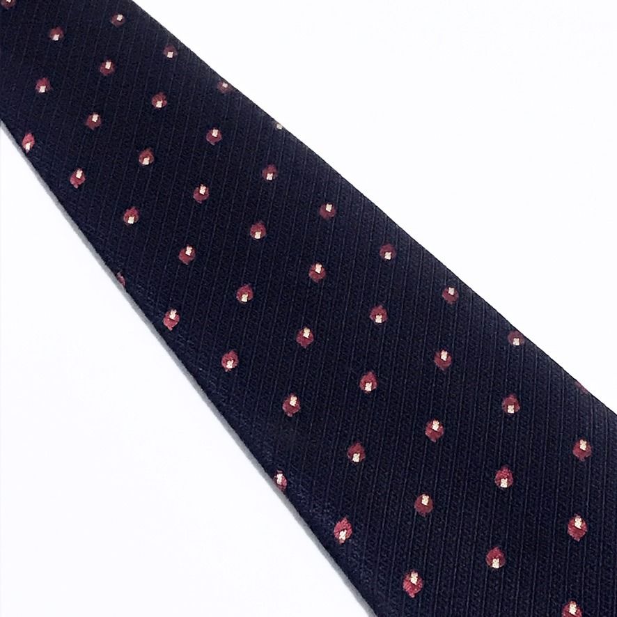 Select Navy Blue Textured Weave Navy Blue Neck Tie (Category: Ties) located in Taguig. Submitted by retrogaze (Listing ID 1439647213, Image 3). Description: This Select necktie features a foundational navy blue base enriched by a dense, textured weave that gives the fabric a fine, tactile dimension. It is decorated with an orderly jacquard repeating micro design pattern composed of miniature, pin-dot geometric floral clusters in a crisp contrasti