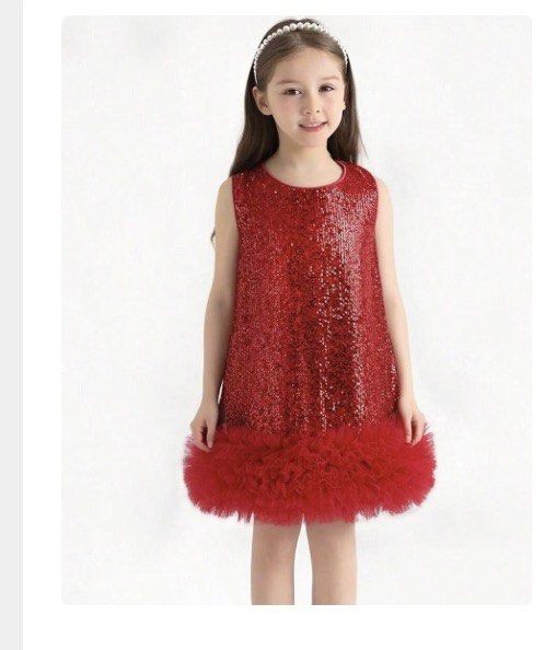 Shein kids Red Sequin dress (Category: Babies & Kids Fashion) located in Iloilo. Submitted by papillon30 (Listing ID 1439624161, Image 2). Description: - Red sequin sleeveless top - Features a playful ruffle trim - Round neckline - Keyhole back detail - Ideal for festive occasions and parties Fits 6-8.
