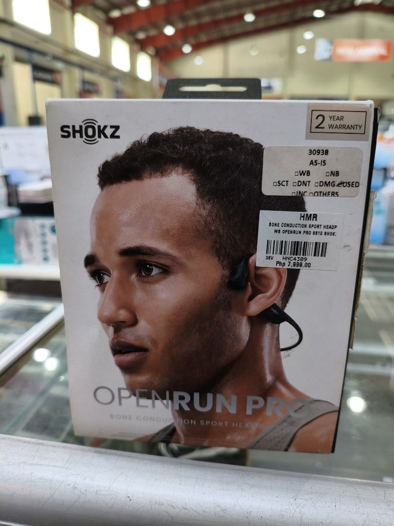 Shokz OpenRun Pro Bone Conduction Headphones (Category: Headphones & Headsets) located in Manila. Submitted by hmrgrace5. (Listing ID 1439648641, Image 1). Description: - Shokz OpenRun Pro bone conduction headphones - Color: Black - Model: AS-15 - Designed for safe and comfortable listening during sports - Allows awareness of surroundings - 2-year warranty.