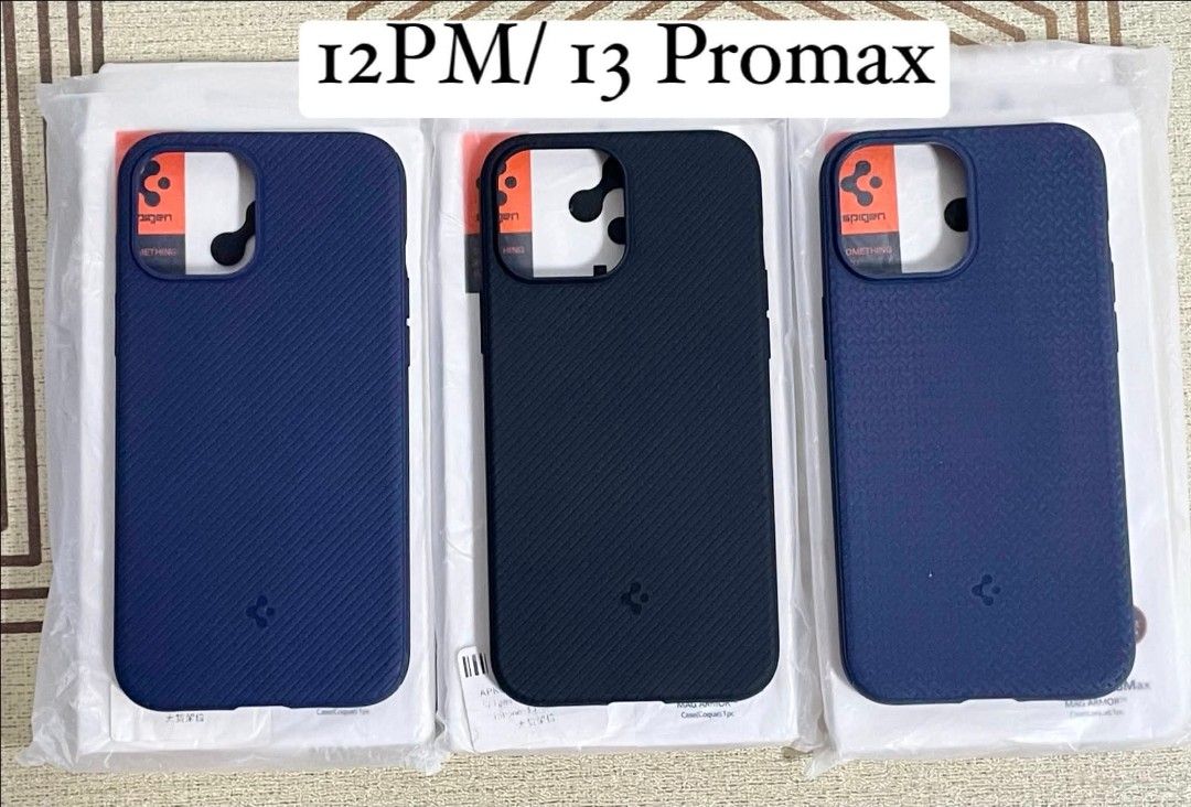 SPIGEN CASES FOR IPHONE 12 PRO MAX/ 13 PRO MAX (Category: Cases & Sleeves) located in Las Pinas. Submitted by deseyey (Listing ID 1439648379, Image 1). Description: AVAILABLE IN: ✅ Deep Navy Diagonal (Left) ✅ Matte Carbon Black (Middle) ✅ Navy Chevron (Right) LAS PIÑAS LOCATION LALAMOVE OR JNT 💌 MESSAGE ME NOW.
