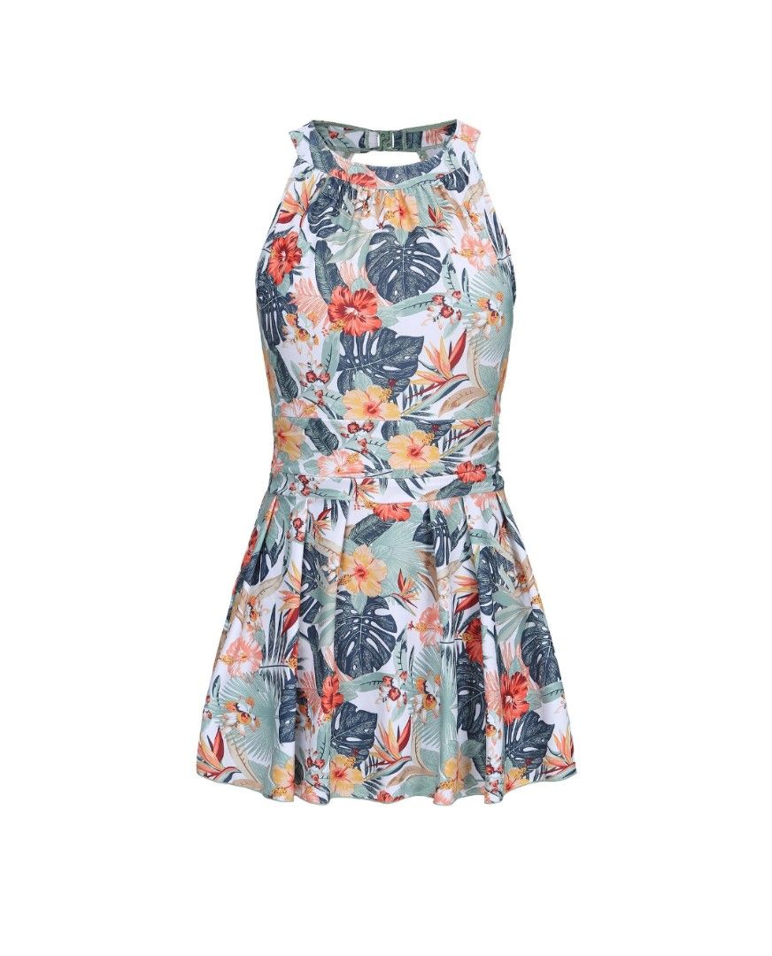 Surfing/swimming dress (Category: Bikinis & Swimsuits) located in Quezon City. Submitted by minimalista_ph2023 (Listing ID 1439685295, Image 1). Description: Brandnew Decathlon Dress - Floral print swimsuit - Halter neckline - Skirted bottom - Keyhole back design - Clasp closure - Lightweight, swim-friendly fabric - Built-in bra for support Price: Php 900 only Location: Diliman, Quezon City.