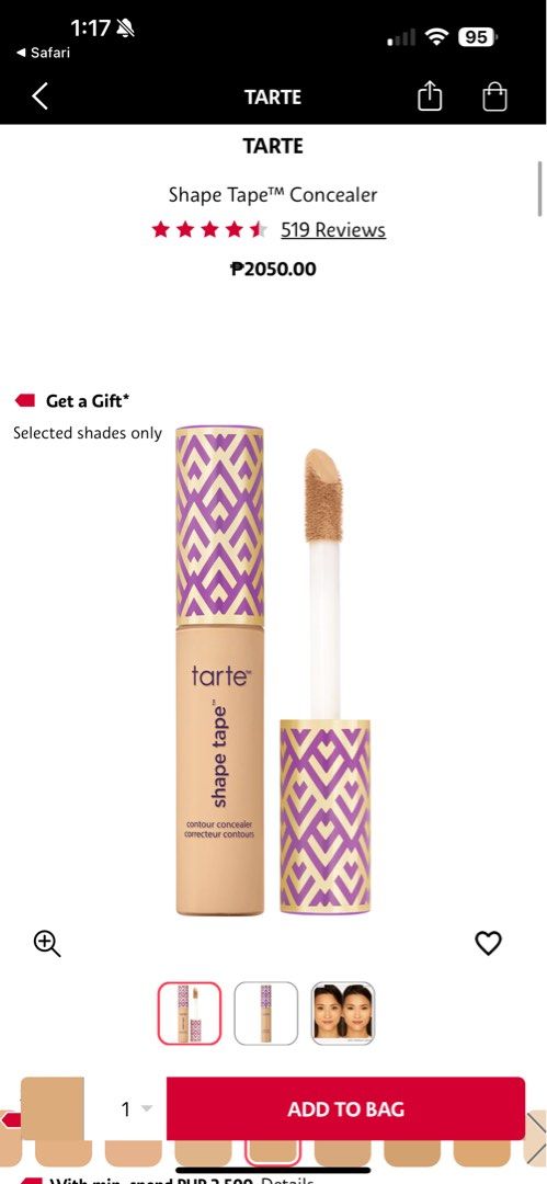 Tarte Shape Tape Concealer — Fullsize (Category: Makeup) located in Quezon City. Submitted by themakeupavenueph (Listing ID 1439714901, Image 2). Description: ₱1,299 each Tarte Concealer Brandnew with box Shades: 20B - Light 34s - Medium Sand 12n - Fair Neutral 27s - Light Medium Sand 20s - Light Sand — ₱2,050 each sa Sephora MY HG concealer!!! 8yrs and counting na kami di ko sya mapalitan 😫.
