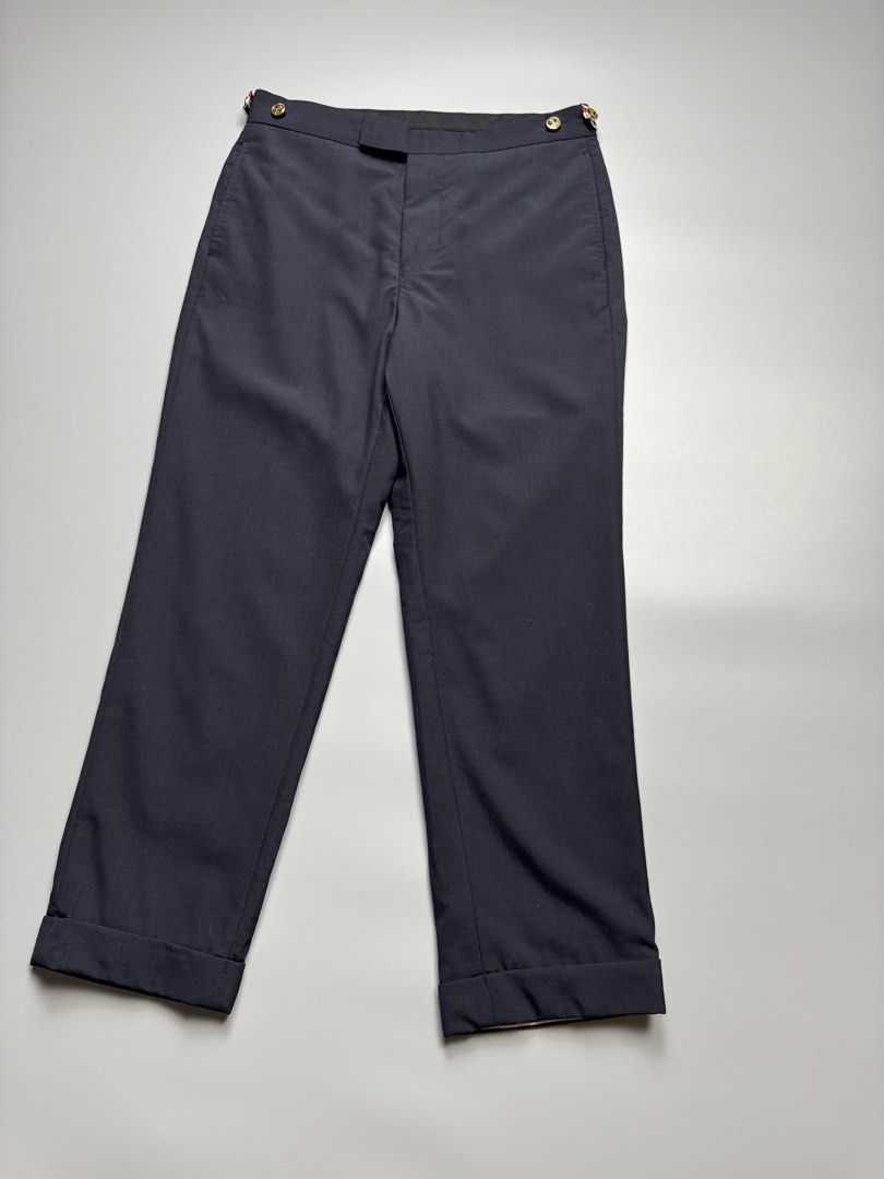 Thom Browne - RWB Hem Cropped Tailored Trouser Pants (Category: Luxury Apparel) located in Quezon City. Submitted by japon_rose (Listing ID 1439659107, Image 2). Description: FOR SALE: Mens/ Thom Browne - RWB Hem Cropped Tailored Trouser Pants Color: Black Size: 1 on Tag (Mens) Length: 34 Waist: 28 Inseam: 24 Knee: 8 Leg Opening: 7 Front Rise: 10 Back Rise: 13 (MEASURED IT BY INCHES) 9.5/10 Overall condition In Excellent condition No issues or fl