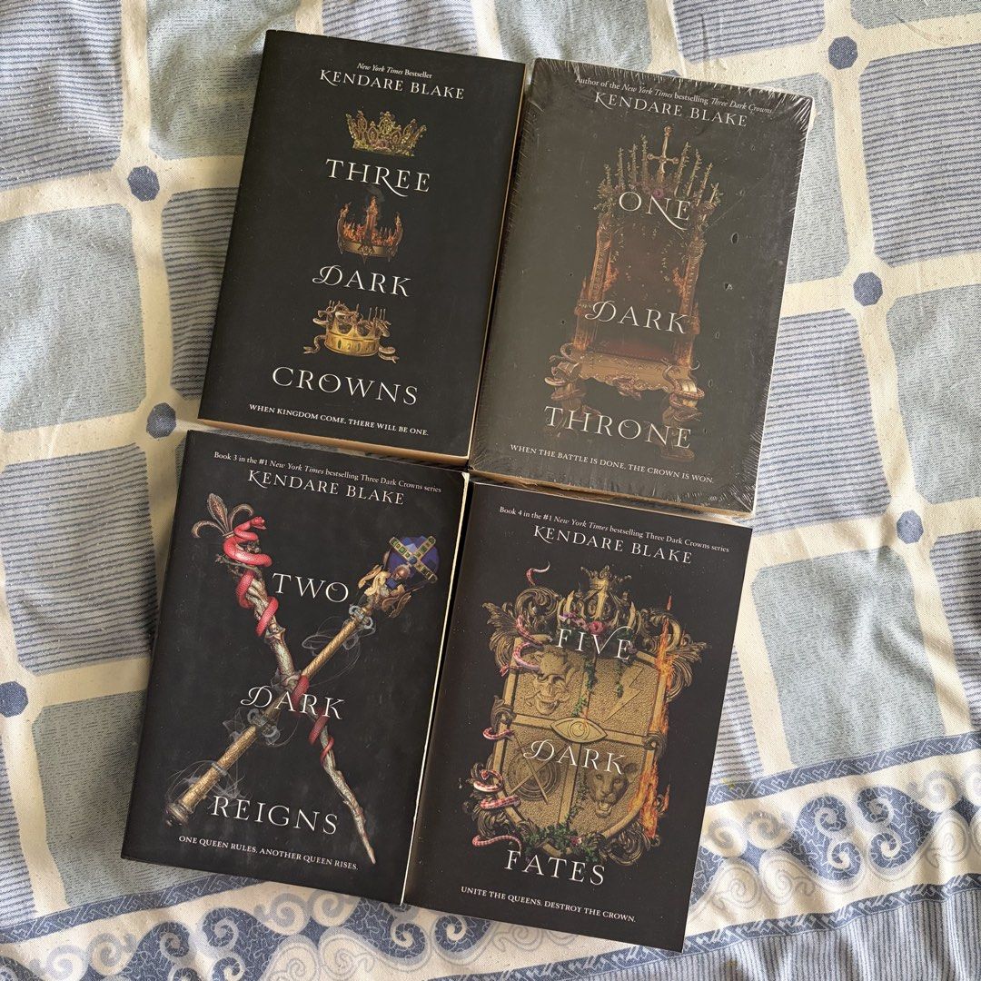 [SET] Three Dark Crowns Book Series by Kendare Blake (Category: Storybooks) located in Rodriguez. Submitted by qtptutty (Listing ID 1439632088, Image 1). Description: - Complete set of the Three Dark Crowns series by Kendare Blake. - Includes all four books: - "Three Dark Crowns" - "One Dark Throne" (Sealed) - "Two Dark Reigns" - "Five Dark Fates" - sold as set.