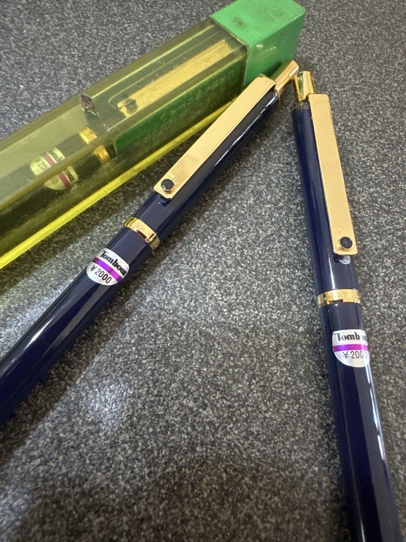 Tombow Mechanical Pencil (Category: Stationery & School Supplies) located in Cainta. Submitted by shopbyyna (Listing ID 1439621894, Image 2). Description: - Tombow Mechanical Pencil Set - Includes two navy blue pencils with gold accents - Also includes a green and yellow lead container - Price: ₱2000 As is take all.