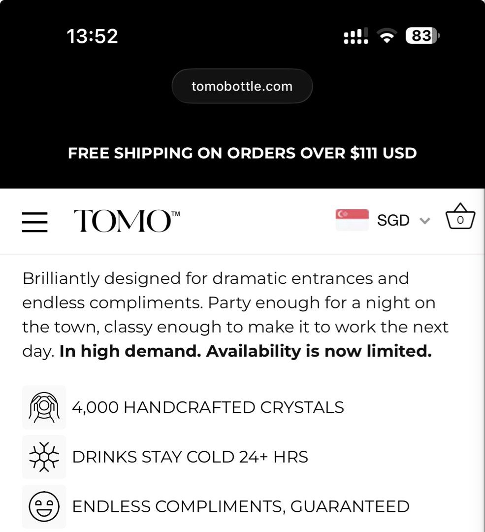 Tomo Ruby Red Crystal Water Bottle 750ml462876665112186881
