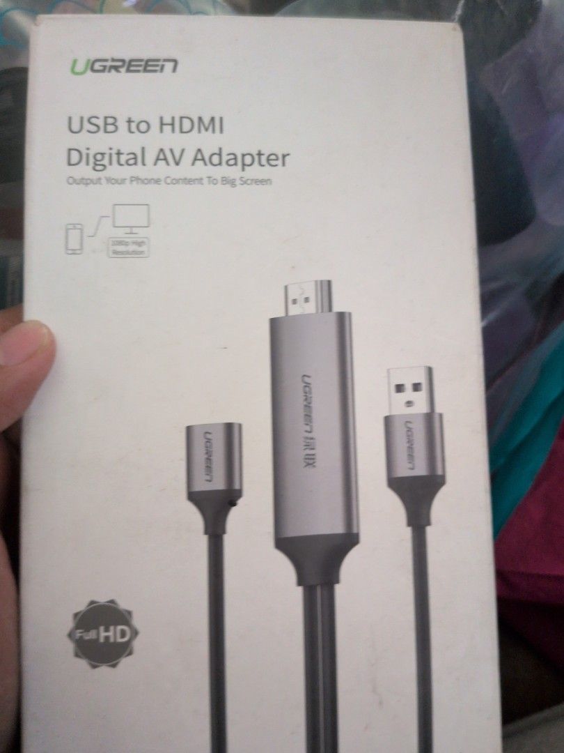 UGREEN USB to HDMI Digital AV Adapter (Category: Cables & Adaptors) located in Manila. Submitted by icedlava (Listing ID 1439680504, Image 1). Description: - UGREEN USB to HDMI Digital AV Adapter - Connect your phone to a TV or monitor. - Features USB, HDMI, and USB connectors. - Supports Full HD resolution. - Brand new and in original packaging..