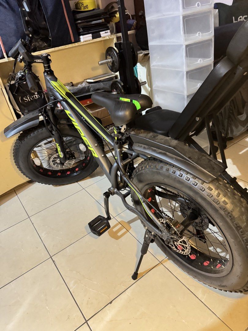 Viper boost fat bike (Category: Bicycles) located in Manila. Submitted by calm.anghel (Listing ID 1439723195, Image 2). Description: Product Specifications: 🐍Frame: Boost 26” Alloy (SMALL) 🐍Fork: Viper Suspension 🐍Front Brake: Mechanical Disc Brake 🐍Rear Brake: Mechanical Disc Brake 🐍Front Derailleur: Saigaun 🐍Rear Derailleur: Shiming 8spd 🐍Combo Brake + Shifter: Shiming 8spd 🐍Rim: Viper 26” Alloy Wheelset 🐍Tire: 26 x 4.0 RFS: twice lang