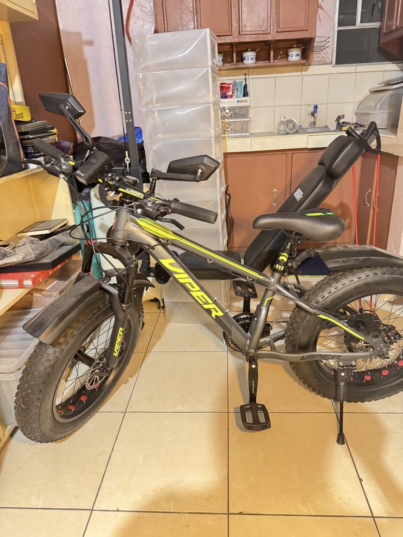 Viper boost fat bike (Category: Bicycles) located in Manila. Submitted by calm.anghel (Listing ID 1439723195, Image 1). Description: Product Specifications: 🐍Frame: Boost 26” Alloy (SMALL) 🐍Fork: Viper Suspension 🐍Front Brake: Mechanical Disc Brake 🐍Rear Brake: Mechanical Disc Brake 🐍Front Derailleur: Saigaun 🐍Rear Derailleur: Shiming 8spd 🐍Combo Brake + Shifter: Shiming 8spd 🐍Rim: Viper 26” Alloy Wheelset 🐍Tire: 26 x 4.0 RFS: twice lang