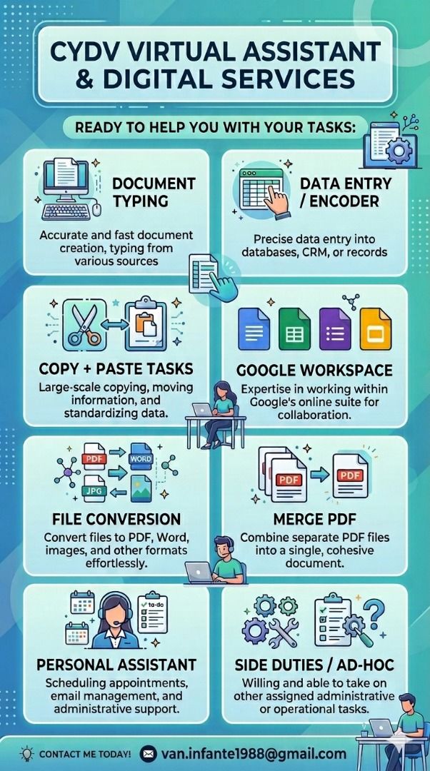 Virtual Assistant Services (Category: Office & Business Technology) located in Caloocan City. Submitted by zenfire.f398ed (Listing ID 1439618989, Image 1). Description: Feel free to reach me for other details. .