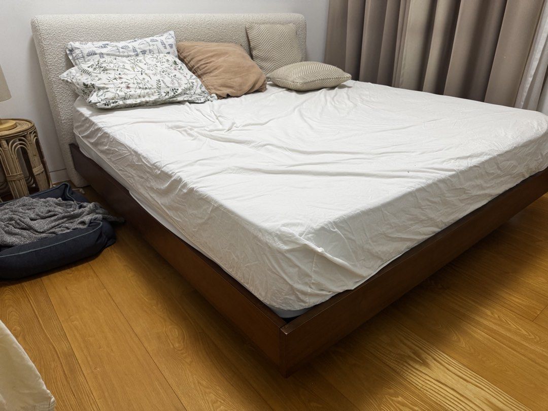 Wooden Bed Frame with Headboard, Furniture &amp; Home Living, Furniture ...