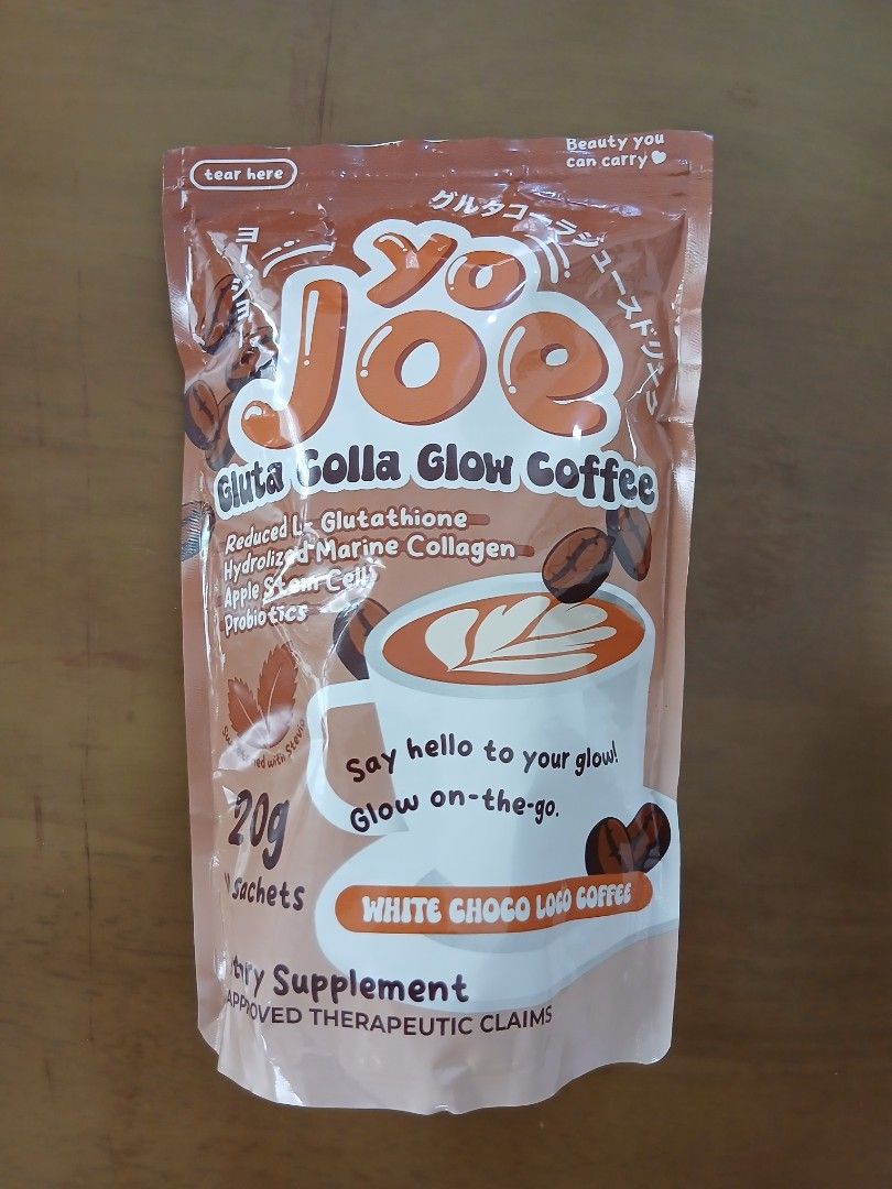 Yo Joe Gluta Colla Glow Coffee 7pcs sachet (Category: Health Food, Drinks & Tonics) located in General Trias. Submitted by cleofe.ph (Listing ID 1439617069, Image 1). Description: RFS: di hiyang saken Original price 399.00.