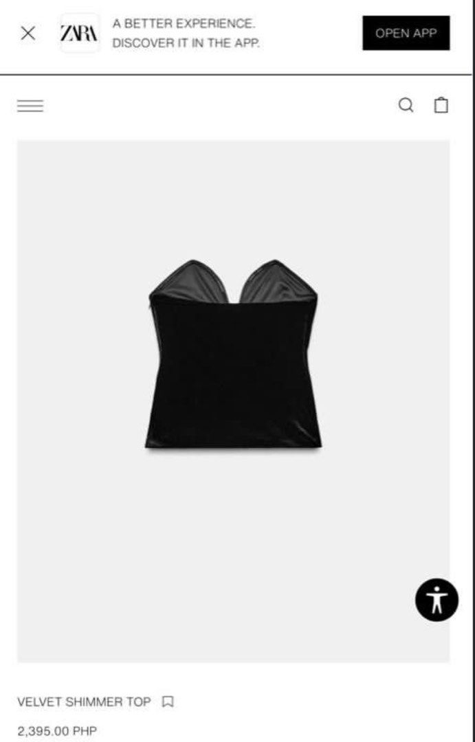 Zara Velvet Shimmer Top (Category: Others Tops) located in Cebu City. Submitted by declairetter (Listing ID 1439781622, Image 3). Description: - Zara velvet shimmer top - Strapless design - Sweetheart neckline - Embellished with sparkling rhinestone crystal details - Fitted silhouette - Hidden zipper closure - Perfect for special occasions - great for night outs very flattering only used once. hmu.