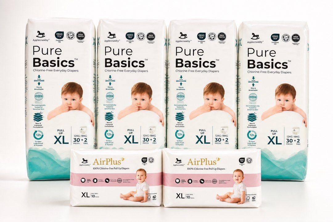 Applecrumby Pure Basics & AirPlus Diapers, Babies & Kids, Bathing ...