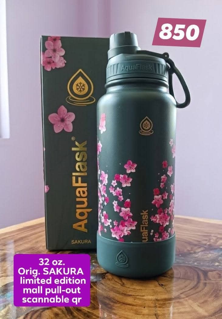 AquaFlask Sakura Limited Edition 32oz (Category: Water Bottles & Tumblers) located in Bulacan. Submitted by chunaichie (Listing ID 1439857382, Image 1). Description: - AquaFlask Sakura Limited Edition - 32oz capacity - Features a beautiful armygreen floral design - Comes with the original box - Scannable QR code - Stay hydrated in style! 📣 BACK TO SCHOOL SALE📣 🪻 all are ONHAND & ACTUAL photos 🪻 ⚡ TOP-NOTCH PREMIUM MIRROR COPY HIGH-QUALITY FAC