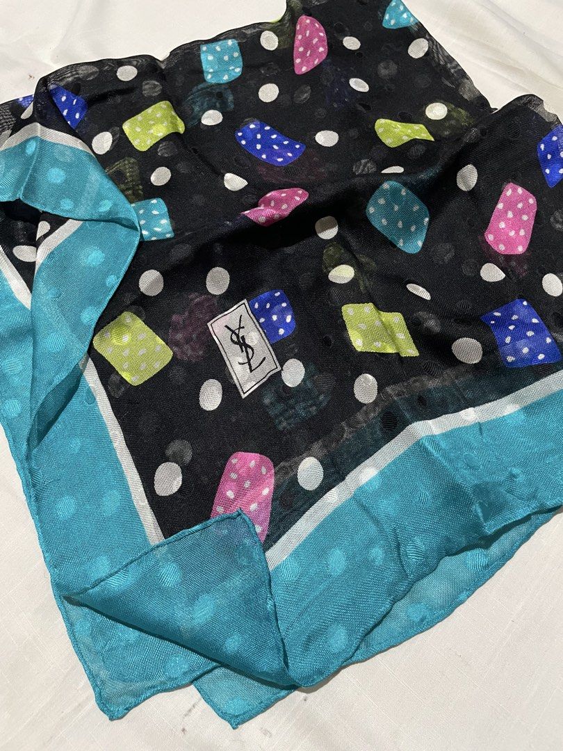 Authentic YSL Yves Saint Laurent Chiffon Silk (Category: Scarves) located in Manila. Submitted by astronomy (Listing ID 1439921120, Image 1). Description: 📌With minor issue see last photo for reference selling low!! •Authentic/Original •33 x 33 inch silk chiffon fabric •handrolled edges •removed caretag/label 📌manage and limit your expectation when buying preloved/used items. 📌with sign of normal usage .