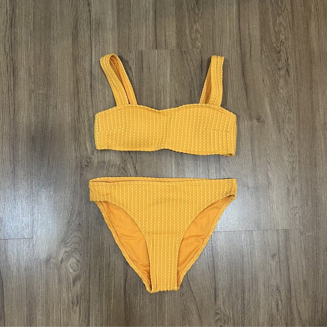 [Bench] Yellow Textured Padded Bikini Two Piece Set | Swimsuit (Category: Bikinis & Swimsuits) located in Muntinlupa City. Submitted by shopblank (Listing ID 1439896362, Image 1). Description: Used once Note: Actual when worns are included in the post ONLY IF available. Otherwise, I won’t entertain special ww requests. Thank you! Payments via Gcash / Maya only Shipping via Lalamove / Grab (same day) or J&T Express.