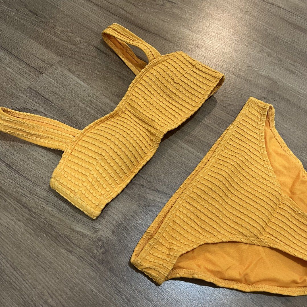 [Bench] Yellow Textured Padded Bikini Two Piece Set | Swimsuit (Category: Bikinis & Swimsuits) located in Muntinlupa City. Submitted by shopblank (Listing ID 1439896362, Image 2). Description: Used once Note: Actual when worns are included in the post ONLY IF available. Otherwise, I won’t entertain special ww requests. Thank you! Payments via Gcash / Maya only Shipping via Lalamove / Grab (same day) or J&T Express.