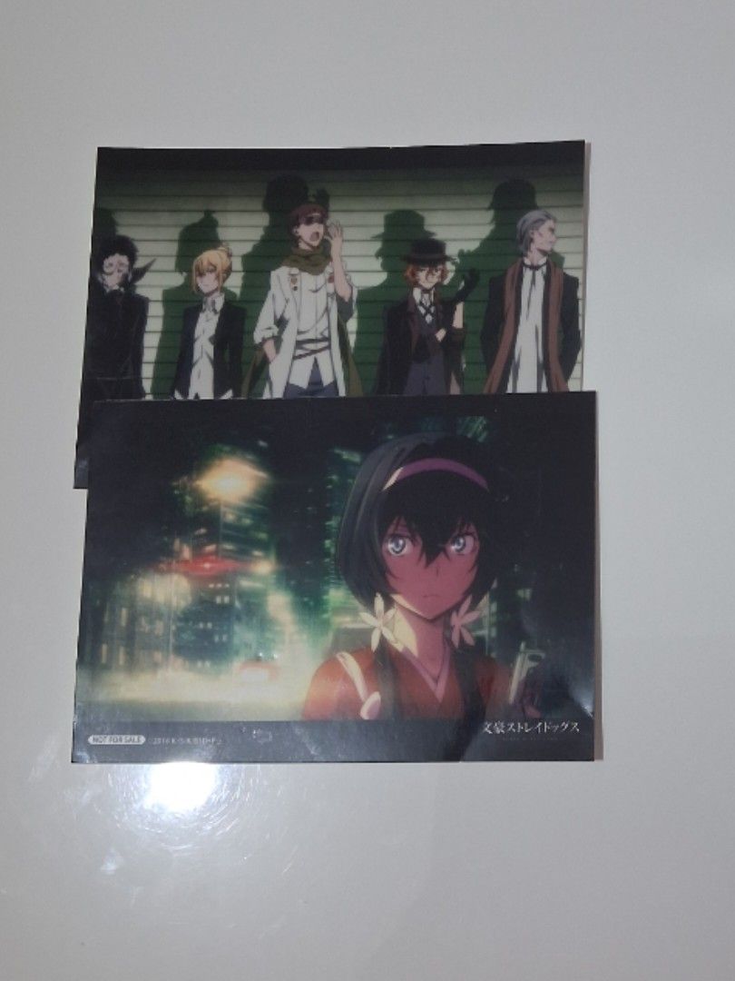 Bungo Stray Dogs Anime Bromide (Category: Stamps & Prints) located in Quezon City. Submitted by coll.cleyaz (Listing ID 1439917690, Image 1). Description: Bungo Stray Dogs Anime Bromide Featured Prints: Kyouka Izumi Port Mafia 45 Pesos each. Bought from a convention more than 6 years ago. Please manage expectations as these are old prints. Some parts may be dented/bent or have marks. Please do not buy if you don't like bromides with some flaws. *