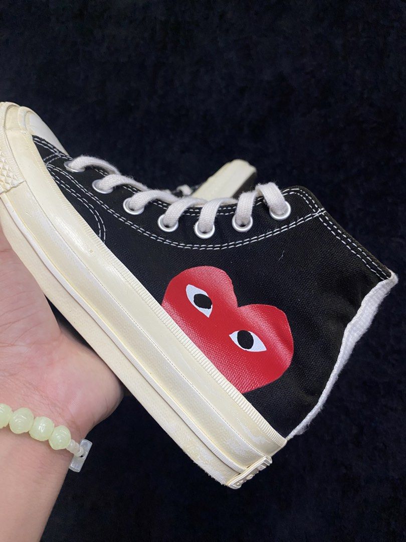 Converse Chuck Taylor (Category: Sneakers) located in Aurora. Submitted by clarkmelvinthrift21 (Listing ID 1439979075, Image 3). Description: Cdg play converse - Size 4.5 men, 6.5 women, 37 Eur - Excellent condition - see details each picture - Some fade parts need repaint - still presentable Location: Zamboanga del Sur mindanao.