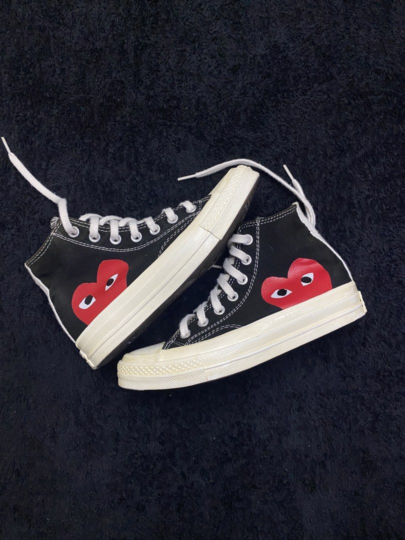 Converse Chuck Taylor (Category: Sneakers) located in Aurora. Submitted by clarkmelvinthrift21 (Listing ID 1439979075, Image 1). Description: Cdg play converse - Size 4.5 men, 6.5 women, 37 Eur - Excellent condition - see details each picture - Some fade parts need repaint - still presentable Location: Zamboanga del Sur mindanao.
