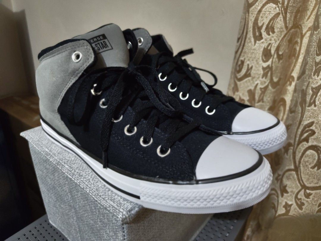 Converse Chuck Taylor All Star Mid Top Shoes (Category: Casual Shoes) located in Baguio. Submitted by icybamboo (Listing ID 1439939103, Image 1). Description: Only size tested, never used will pass as Bnew RFS; not my size, it's size 9 but feels like for 9.5 to 10 US No Box, bought this in Canada - Classic Converse Chuck Taylor All Star mid-tops - Black canvas upper - Grey suede accents on heel and ankle collar - White rubber toe cap and sole wit