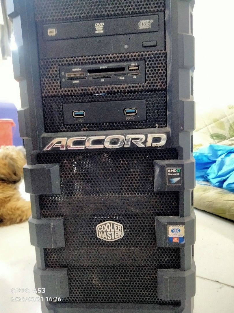 Cooler Master Accord ATX Mid Tower Computer Case (as-is) (Category: Desktops) located in Binan City. Submitted by rpute (Listing ID 1439987140, Image 2). Description: - Cooler Master Accord ATX mid-tower computer case - Front panel: USB, HDMI, Audio ports - Includes DVD drive and multi-card reader - Large side fan for efficient cooling - Comes with Seasonic 380W power supply unit - Ample internal space for components -not included motherboard, ra