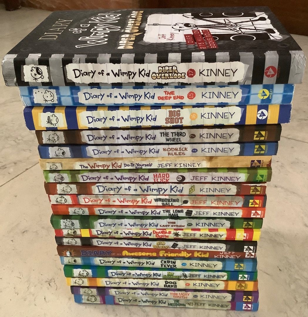 Diary of a Wimpy Kid (Collection) (Category: Children's Books) located in Pulilan. Submitted by babyleeka99.99 (Listing ID 1439992163, Image 1). Description: Set of 19 paperbound (18) and hardbound (1) books from the Diary of a Wimpy Kid book collection. These have been read but well kept, intact pages and covers..