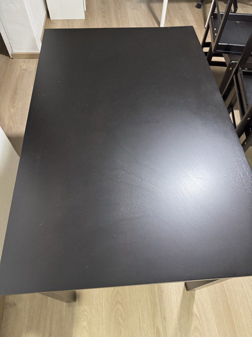 Dining Table Set (Category: Tables & Sets) located in Singapore. Submitted by brendagan63413 (Listing ID 1429635005, Image 3). Description: Dining table - L110cm x W70cm x H74cm 4 chairs Black wooden .