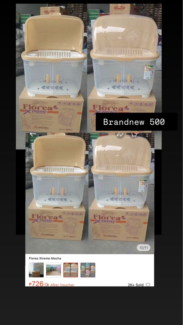 Dish rack/ Dish organizer (Category: Food Organization & Storage) located in Manila. Submitted by opssyyyy (Listing ID 1439988050, Image 1). Description: - Florea Xtreme Mocha dish rack for kitchen organization. - Features a convenient cover to protect dishes from dust. - Spacious interior with racks for drying plates and utensils. - Elegant mocha color to complement your kitchen decor..