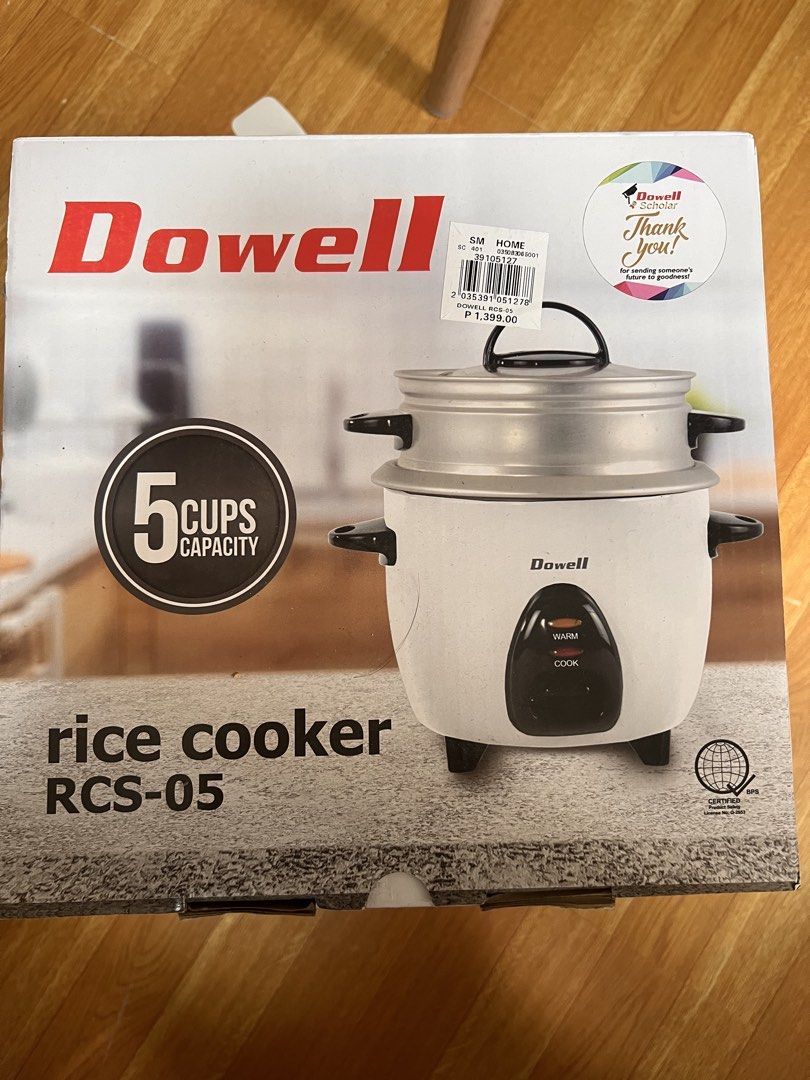 Dowell RCS-05 Rice Cooker 5 Cups Capacity (Category: Cookers) located in Makati City. Submitted by auresalvatore (Listing ID 1439921320, Image 1). Description: - Dowell Rice Cooker RCS-05 - 5 cups capacity - Includes steamer basket - Easy 'Cook' and 'Warm' functions - Compact and efficient for small households.