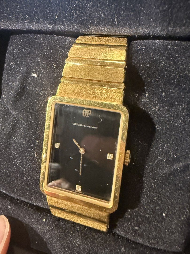 Girard Perregaux Vintage Watch (Category: Luxury Watches) located in Manila. Submitted by bruthurscomics (Listing ID 1439817337, Image 3). Description: Brand: Girard Perregaux Model Name: Men’s Girard Perregaux Gold Plated Manual Wind Black Diamond Dial Rectangular Watch Model Number: 4696JA Year: Serial Number: Gender: Men’s/Unisex Movement: Original Girard Perregaux manual wind movement. Jewels: 17 Caliber: T41 Case: 18k yellow gold plated rect