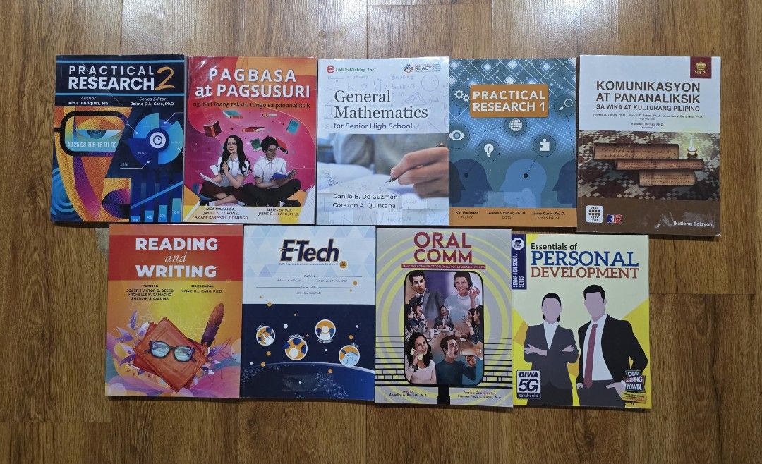 Grade 11 Senior High School Textbooks - Various Subjects (Category: Textbooks) located in Pasig City. Submitted by coco_bell (Listing ID 1439983383, Image 2). Description: Grade 11 Senior High School textbooks - Subjects included: ABM, Applied Economics, Physical Science, Organization and Management, Earth and Life Science, Practical Research 1 & 2, Pagbasa at Pagsusuri, General Mathematics, Komunikasyon at Pananaliksik, Reading and Writing, E-Te