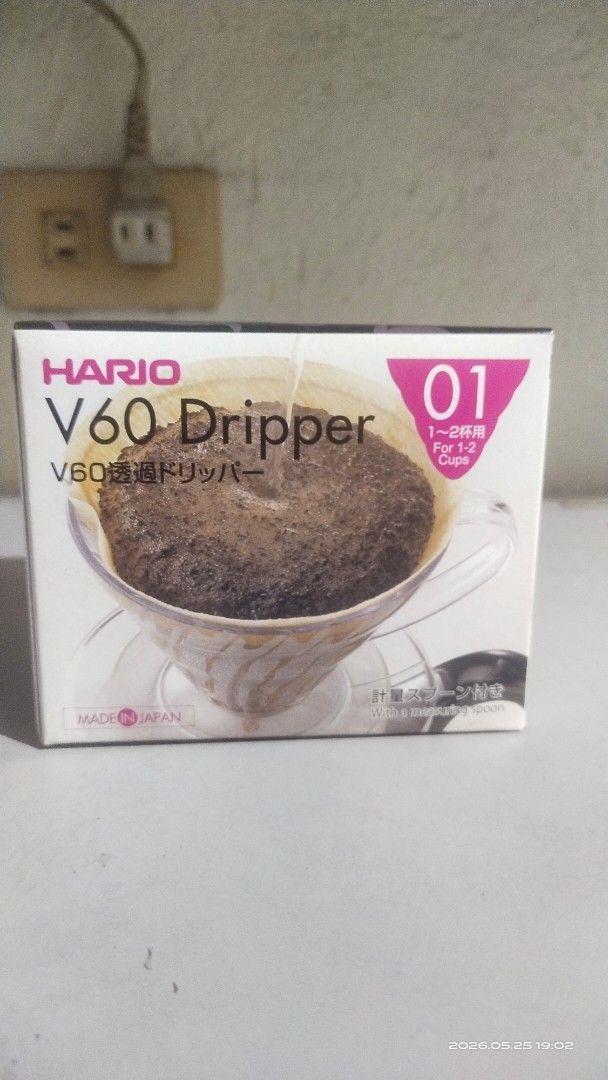 Hario V60 Dripper VD-01T for 1-2 Cups (Category: Coffee & Tea Tableware) located in Manila. Submitted by mrmt1988 (Listing ID 1439975521, Image 1). Description: - Brew delicious coffee with the Hario V60 Dripper. - Cone shape and spiral ribs allow for maximum coffee expansion. - Large single hole provides easy control over brewing speed and taste. - Ideal for brewing 1-2 cups..