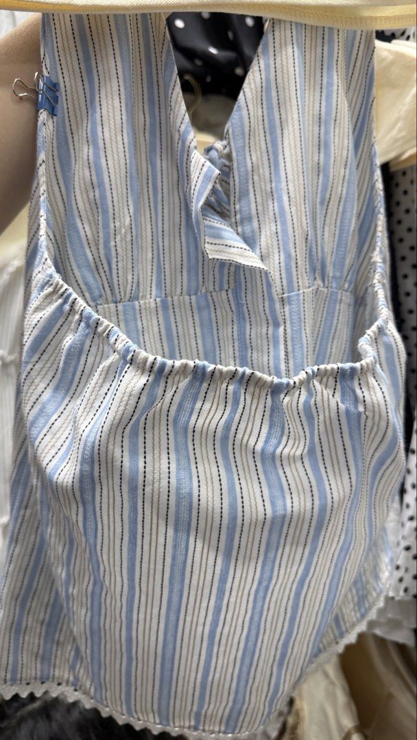Instock halter neck babydoll (Category: Blouses) located in Singapore. Submitted by bkkcraze (Listing ID 1439838273, Image 3). Description: PTP 35-46cm Length 56cm $17 Grey/ blue/ white Ready stock $3.50 mailing Self collect - Pasir Ris heights .