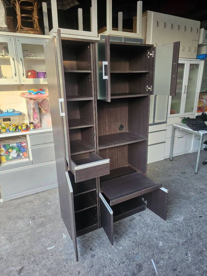 Kitchen Cupboard Pantry Storage Hutch Microwave Cabinet (Category: Shelves, Cabinets & Racks) located in Quezon City. Submitted by dannikkishoppe2 (Listing ID 1439823119, Image 3). Description: Kitchen Cupboard Pantry Storage Hutch Microwave Cabinet (Dark Brown)‼️₱11000‼️ ✔️L-35.5 H-70 W-15 inches ✔6 Doors and 1 drawer ✔️Laminated ✔️Compressed wood & mdf back Please manage your expectations as there might be minimal flaws. Color may vary due to l