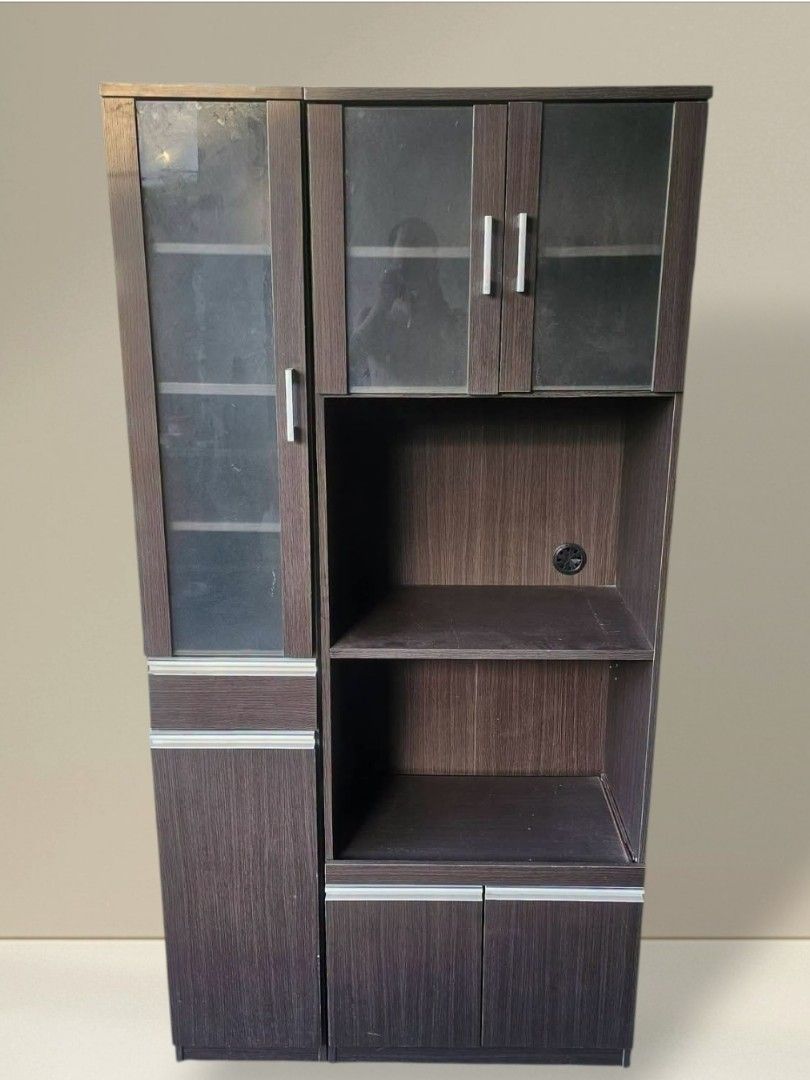 Kitchen Cupboard Pantry Storage Hutch Microwave Cabinet (Category: Shelves, Cabinets & Racks) located in Quezon City. Submitted by dannikkishoppe2 (Listing ID 1439823119, Image 1). Description: Kitchen Cupboard Pantry Storage Hutch Microwave Cabinet (Dark Brown)‼️₱11000‼️ ✔️L-35.5 H-70 W-15 inches ✔6 Doors and 1 drawer ✔️Laminated ✔️Compressed wood & mdf back Please manage your expectations as there might be minimal flaws. Color may vary due to l