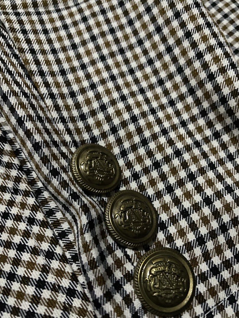 Lovito Plaid Blazer with Gold Buttons (Category: Coats, Jackets and Outerwear) located in Plaridel. Submitted by julien_stuff (Listing ID 1439932884, Image 3). Description: - Stylish plaid blazer from Lovito CAN FIT FROM SMALL TO MEDIUM - Classic collarless design - Four ornate gold-tone front buttons - Two functional flap pockets - Gold-tone buttons on cuffs - Versatile for smart casual or formal occasions.