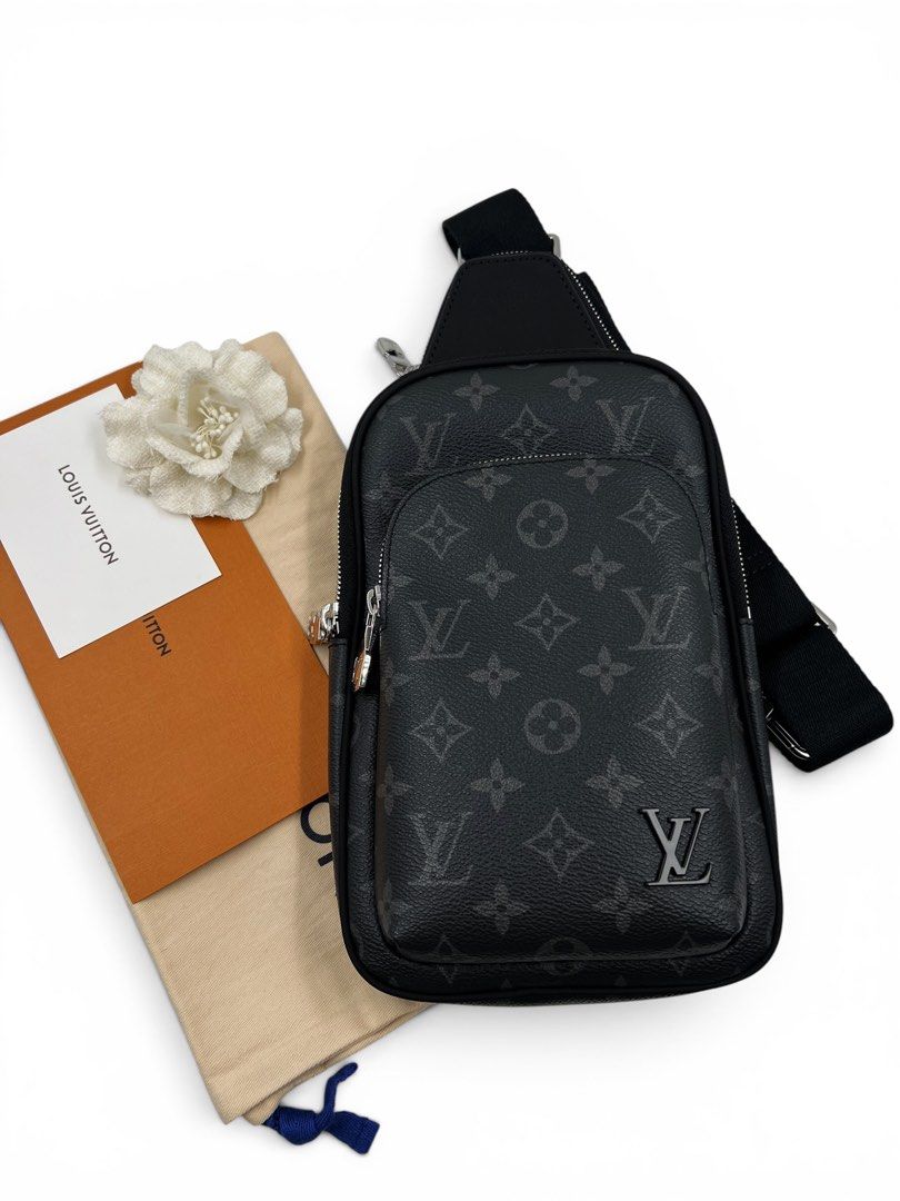 ⚜️LV Avenue - Sling bag (Category: Luxury Bags & Wallets) located in Makati City. Submitted by 90sangel (Listing ID 1439894761, Image 3). Description: •Item: Louis Vuitton - Monogram Eclipse Coated Canvass 🖤 •Size: 16 x 33 x 5.7 cm •Condition: Gently Used, Good as New! *Perfect for everyday use, the sporty Sling Bag is a body-friendly alternative to the classic backpack. 🖤 *This includes original box dustbag and receipt card..