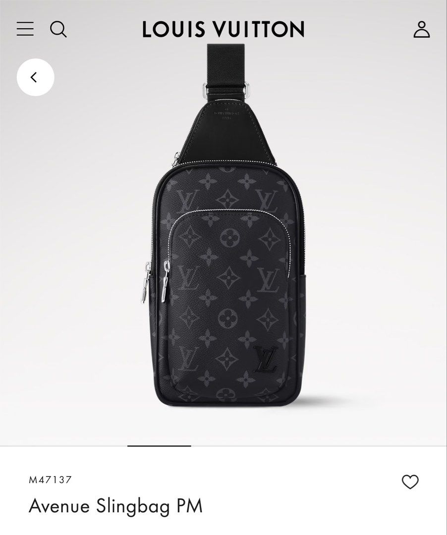 ⚜️LV Avenue - Sling bag (Category: Luxury Bags & Wallets) located in Makati City. Submitted by 90sangel (Listing ID 1439894761, Image 2). Description: •Item: Louis Vuitton - Monogram Eclipse Coated Canvass 🖤 •Size: 16 x 33 x 5.7 cm •Condition: Gently Used, Good as New! *Perfect for everyday use, the sporty Sling Bag is a body-friendly alternative to the classic backpack. 🖤 *This includes original box dustbag and receipt card..