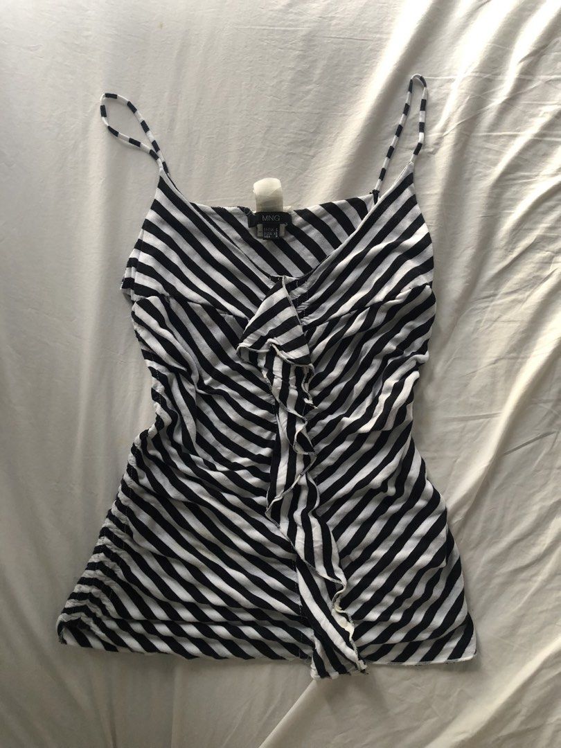MNG Black and White Striped Ruffle Camisole Gothic grunge Cc heart top ...