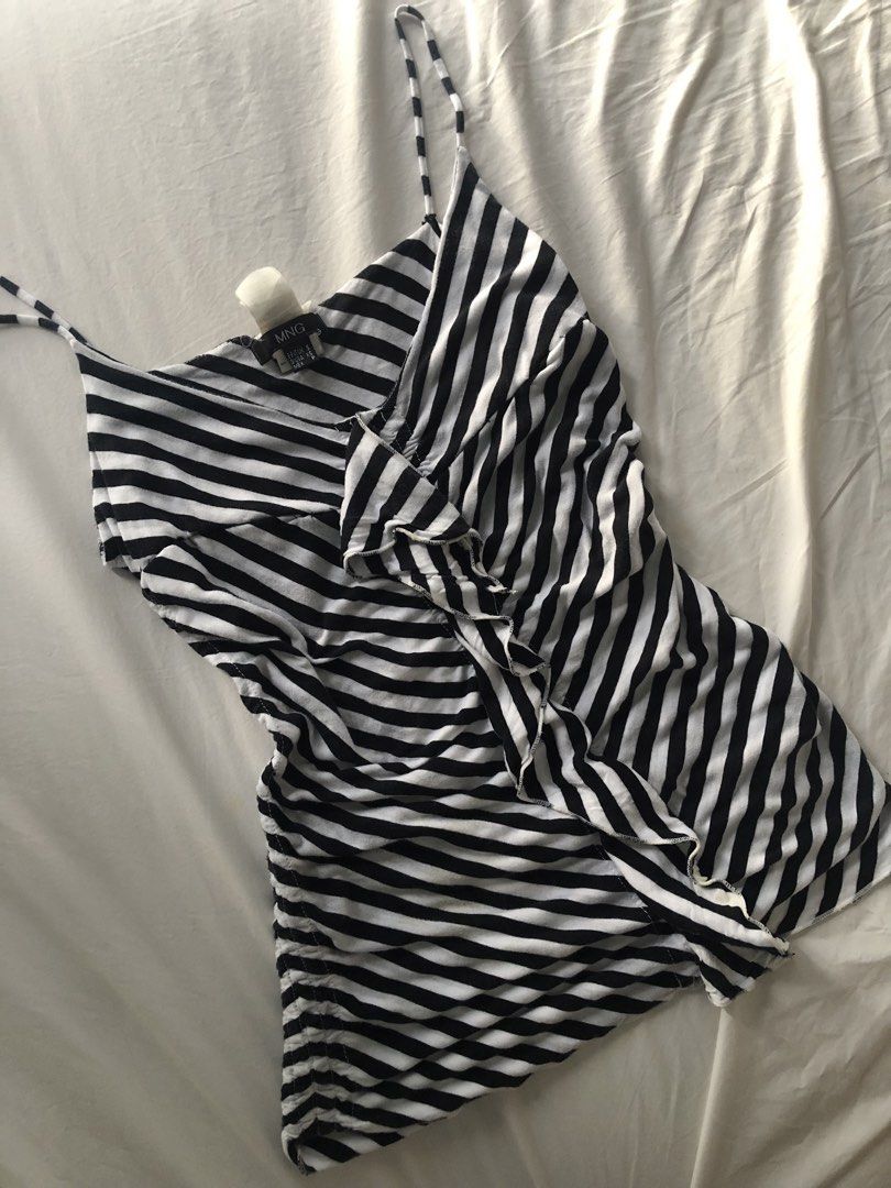 MNG Black and White Striped Ruffle Camisole Gothic grunge Cc heart top ...