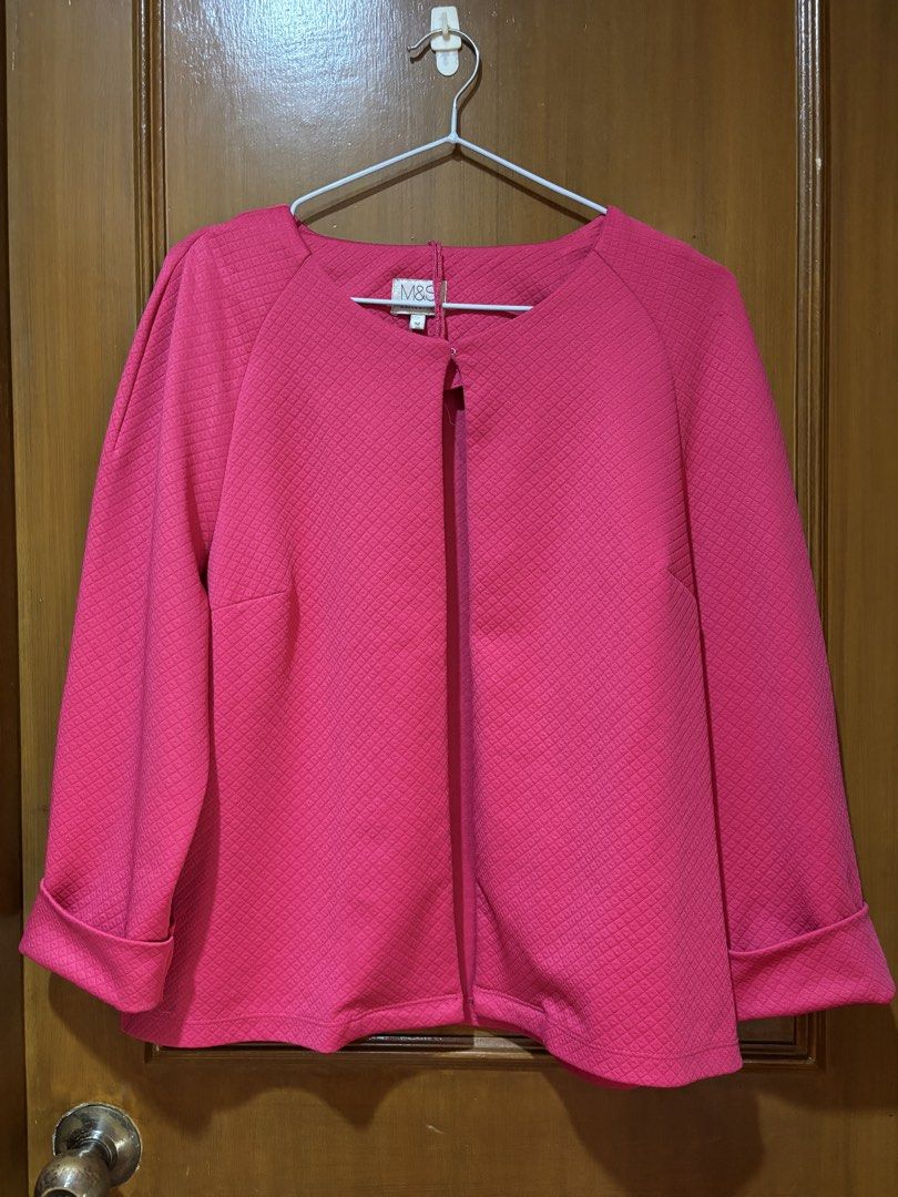 M&S Collection Pink Blazer Size 12 (Category: Coats, Jackets and Outerwear) located in Manila. Submitted by senior.declutter (Listing ID 1439834552, Image 1). Description: - M&S Collection Pink Blazer - Size: 12 - Design: Quilted - Sleeves: Long with folded cuffs - Neckline: Round - Fabric: 93% Polyester, 7% Elastane - Care: Machine washable at 30°C RFS: decluttering .